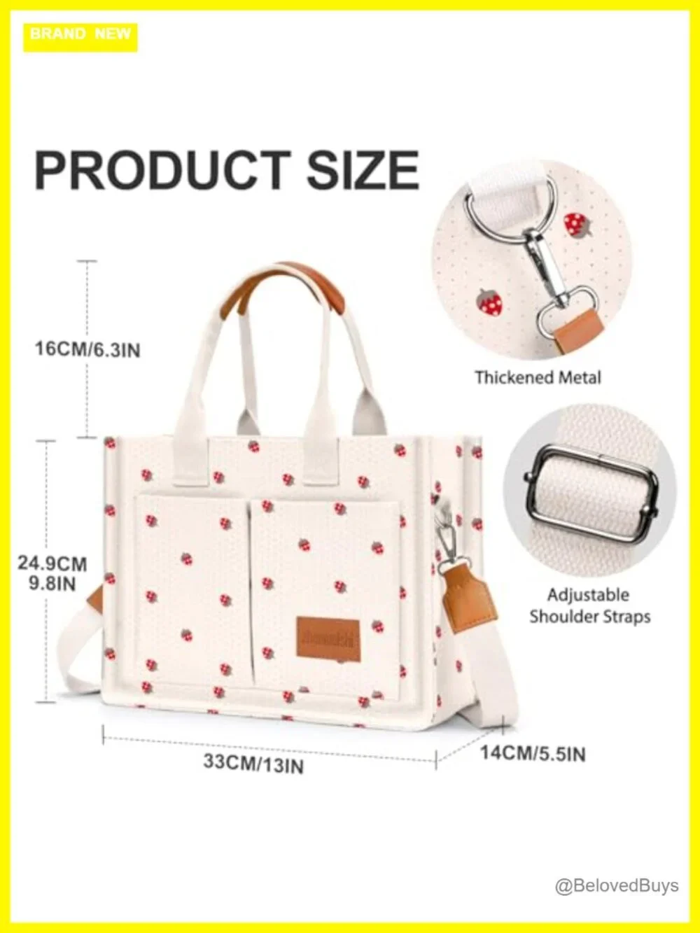Canvas Tote Bag with Pockets Crossbody Shoulder Handbag Work Travel